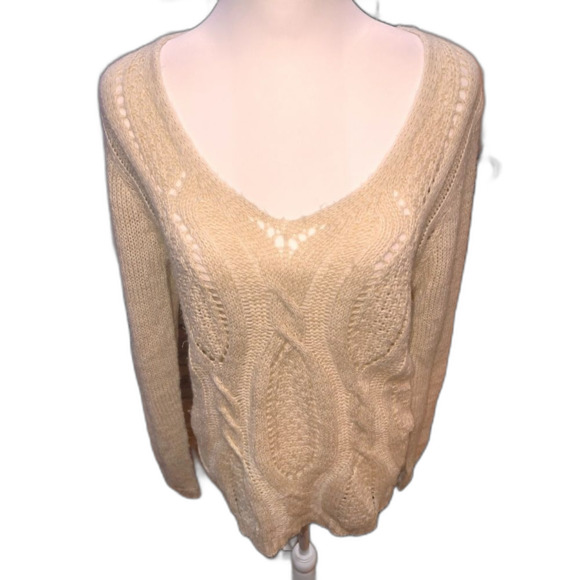 Charlotte Russe Cream Cable Knit Fisherman Y2K Sweater V-Neck Cozy Women’s M - Picture 2 of 7